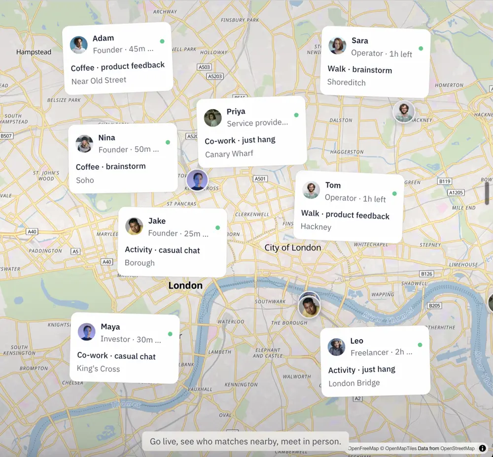 hangby.me map of people nearby in London